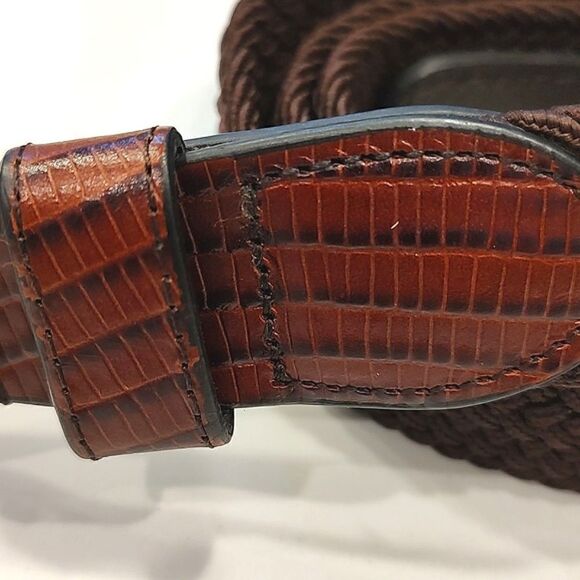 Men's Full Grain Leather Brown Woven Belt Size 40 - Picture 2 of 11